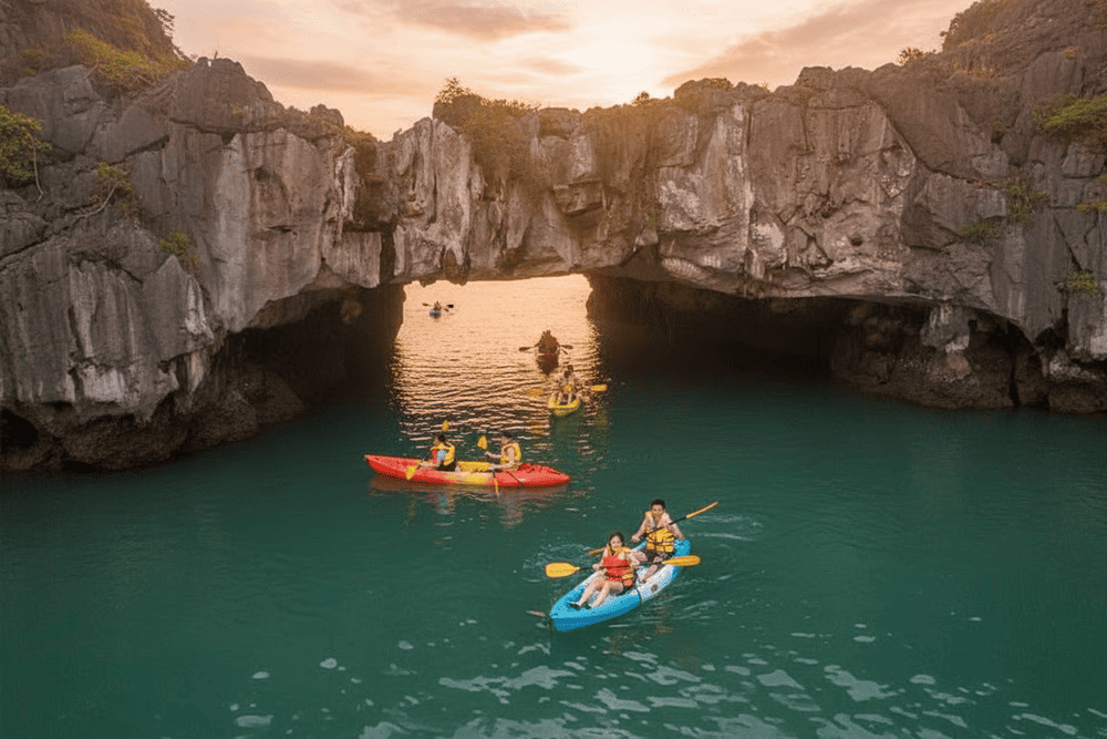 Chèo thuyền là hoạt động cần phải trải nghiệm khi đến Ao Dong Hang Luồn